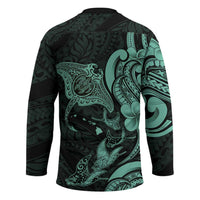 Hawaiian Manta Rays Hockey Jersey Tribal Hibiscus Polynesian Tattoos Turquoise Color - Polynesian Pride