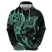 Hawaiian Manta Rays Hoodie Tribal Hibiscus Polynesian Tattoos Turquoise Color - Polynesian Pride