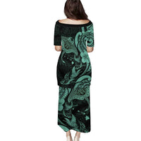 Hawaiian Manta Rays Puletasi Tribal Hibiscus Polynesian Tattoos Turquoise Color - Polynesian Pride