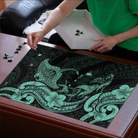 Hawaiian Manta Rays Puzzle Tribal Hibiscus Polynesian Tattoos Turquoise Color - Polynesian Pride