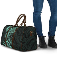 Hawaiian Manta Rays Travel Bag Tribal Hibiscus Polynesian Tattoos Turquoise Color - Polynesian Pride
