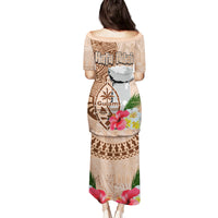 Guam Seal and Latte Stone With Ethnic Tapa Pattern Family Matching Puletasi and Hawaiian Shirt Peach Fuzz Color LT03 - Polynesian Pride