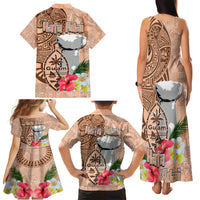Guam Seal and Latte Stone With Ethnic Tapa Pattern Family Matching Tank Maxi Dress and Hawaiian Shirt Peach Fuzz Color LT03 - Polynesian Pride