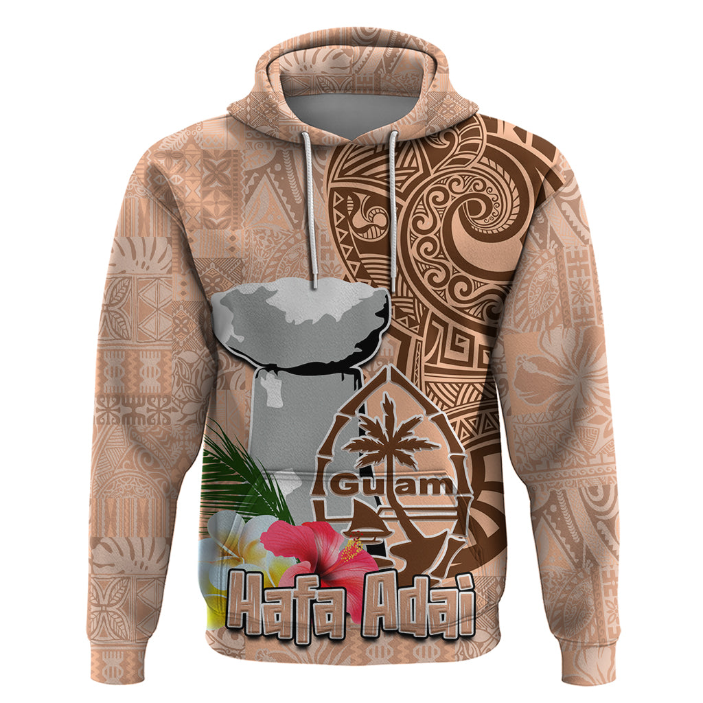 Guam Seal and Latte Stone With Ethnic Tapa Pattern Hoodie Peach Fuzz Color LT03 Pullover Hoodie Peach Fuzz - Polynesian Pride