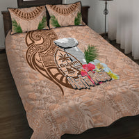 Guam Seal and Latte Stone With Ethnic Tapa Pattern Quilt Bed Set Peach Fuzz Color LT03 - Polynesian Pride