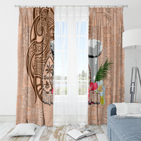 Guam Seal and Latte Stone With Ethnic Tapa Pattern Window Curtain Peach Fuzz Color LT03 - Polynesian Pride