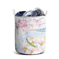 Hawaiian and Japanese Culture Together Laundry Basket Tribal Motifs with Lei and Japanese Sakura Pattern