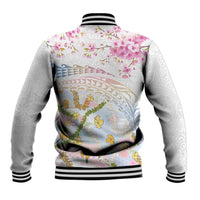 Hawaiian and Japanese Culture Together Baseball Jacket Tribal Motifs with Lei and Japanese Sakura Pattern