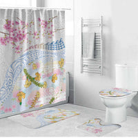 Hawaiian and Japanese Culture Together Bathroom Set Tribal Motifs with Lei and Japanese Sakura Pattern LT03 Bathroom Set (4 pcs) White - Polynesian Pride