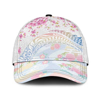 Hawaiian and Japanese Culture Together Classic Cap Tribal Motifs with Lei and Japanese Sakura Pattern