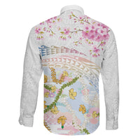 Hawaiian and Japanese Culture Together Family Matching Off Shoulder Maxi Dress and Hawaiian Shirt Tribal Motifs with Lei and Japanese Sakura Pattern