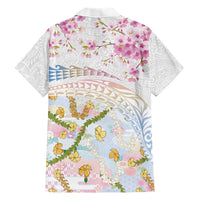 Hawaiian and Japanese Culture Together Family Matching Puletasi and Hawaiian Shirt Tribal Motifs with Lei and Japanese Sakura Pattern