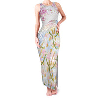 Hawaiian and Japanese Culture Together Family Matching Tank Maxi Dress and Hawaiian Shirt Tribal Motifs with Lei and Japanese Sakura Pattern