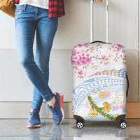 Hawaiian and Japanese Culture Together Luggage Cover Tribal Motifs with Lei and Japanese Sakura Pattern