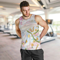 Hawaiian and Japanese Culture Together Men Tank Top Tribal Motifs with Lei and Japanese Sakura Pattern