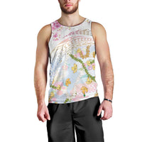 Hawaiian and Japanese Culture Together Men Tank Top Tribal Motifs with Lei and Japanese Sakura Pattern