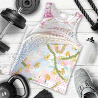 Hawaiian and Japanese Culture Together Men Tank Top Tribal Motifs with Lei and Japanese Sakura Pattern