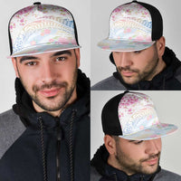 Hawaiian and Japanese Culture Together Mesh Trucker Cap Tribal Motifs with Lei and Japanese Sakura Pattern