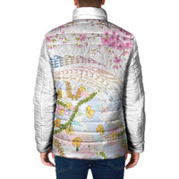 Hawaiian and Japanese Culture Together Padded Jacket Tribal Motifs with Lei and Japanese Sakura Pattern