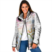 Hawaiian and Japanese Culture Together Padded Jacket Tribal Motifs with Lei and Japanese Sakura Pattern