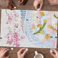 Hawaiian and Japanese Culture Together Puzzle Tribal Motifs with Lei and Japanese Sakura Pattern