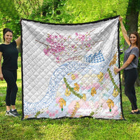 Hawaiian and Japanese Culture Together Quilt Tribal Motifs with Lei and Japanese Sakura Pattern
