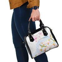 Hawaiian and Japanese Culture Together Shoulder Handbag Tribal Motifs with Lei and Japanese Sakura Pattern