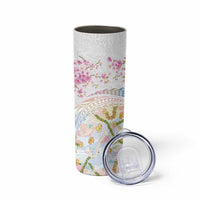 Hawaiian and Japanese Culture Together Skinny Tumbler Tribal Motifs with Lei and Japanese Sakura Pattern