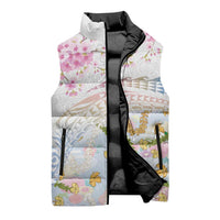 Hawaiian and Japanese Culture Together Sleeveless Puffer Jacket Tribal Motifs with Lei and Japanese Sakura Pattern