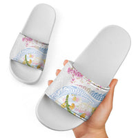 Hawaiian and Japanese Culture Together Slide Sandals Tribal Motifs with Lei and Japanese Sakura Pattern