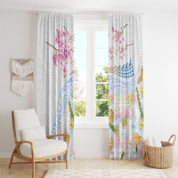 Hawaiian and Japanese Culture Together Window Curtain Tribal Motifs with Lei and Japanese Sakura Pattern