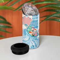 Hawaiian and Japanese Culture Together 4 in 1 Can Cooler Tumbler Tropical Honu with Japanese Elements Blue Color