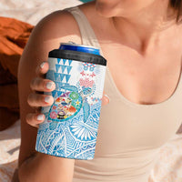Hawaiian and Japanese Culture Together 4 in 1 Can Cooler Tumbler Tropical Honu with Japanese Elements Blue Color