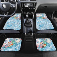 Hawaiian and Japanese Culture Together Car Mats Tropical Honu with Japanese Elements Blue Color
