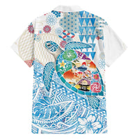 Hawaiian and Japanese Culture Together Family Matching Mermaid Dress and Hawaiian Shirt Tropical Honu with Japanese Elements Blue Color