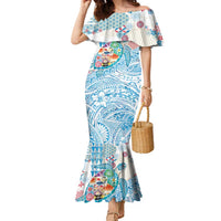 Hawaiian and Japanese Culture Together Family Matching Mermaid Dress and Hawaiian Shirt Tropical Honu with Japanese Elements Blue Color