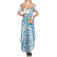 Hawaiian and Japanese Culture Together Family Matching Summer Maxi Dress and Hawaiian Shirt Tropical Honu with Japanese Elements Blue Color