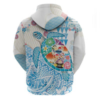 Hawaiian and Japanese Culture Together Hoodie Tropical Honu with Japanese Elements Blue Color