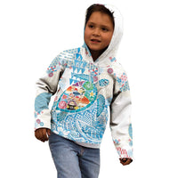 Hawaiian and Japanese Culture Together Kid Hoodie Tropical Honu with Japanese Elements Blue Color