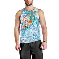 Hawaiian and Japanese Culture Together Men Tank Top Tropical Honu with Japanese Elements Blue Color