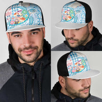 Hawaiian and Japanese Culture Together Mesh Trucker Cap Tropical Honu with Japanese Elements Blue Color LT03 - Polynesian Pride