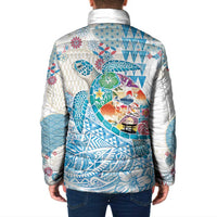 Hawaiian and Japanese Culture Together Padded Jacket Tropical Honu with Japanese Elements Blue Color LT03 - Polynesian Pride
