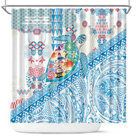 Hawaiian and Japanese Culture Together Shower Curtain Tropical Honu with Japanese Elements Blue Color