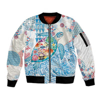 Hawaiian and Japanese Culture Together Sleeve Zip Bomber Jacket Tropical Honu with Japanese Elements Blue Color LT03 Unisex Blue - Polynesian Pride