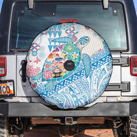Hawaiian and Japanese Culture Together Spare Tire Cover Tropical Honu with Japanese Elements Blue Color