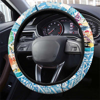 Hawaiian and Japanese Culture Together Steering Wheel Cover Tropical Honu with Japanese Elements Blue Color