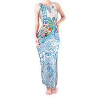 Hawaiian and Japanese Culture Together Tank Maxi Dress Tropical Honu with Japanese Elements Blue Color