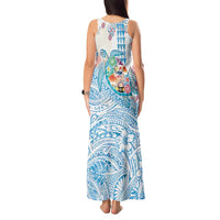 Hawaiian and Japanese Culture Together Tank Maxi Dress Tropical Honu with Japanese Elements Blue Color