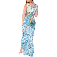 Hawaiian and Japanese Culture Together Tank Maxi Dress Tropical Honu with Japanese Elements Blue Color