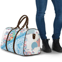 Hawaiian and Japanese Culture Together Travel Bag Tropical Honu with Japanese Elements Blue Color